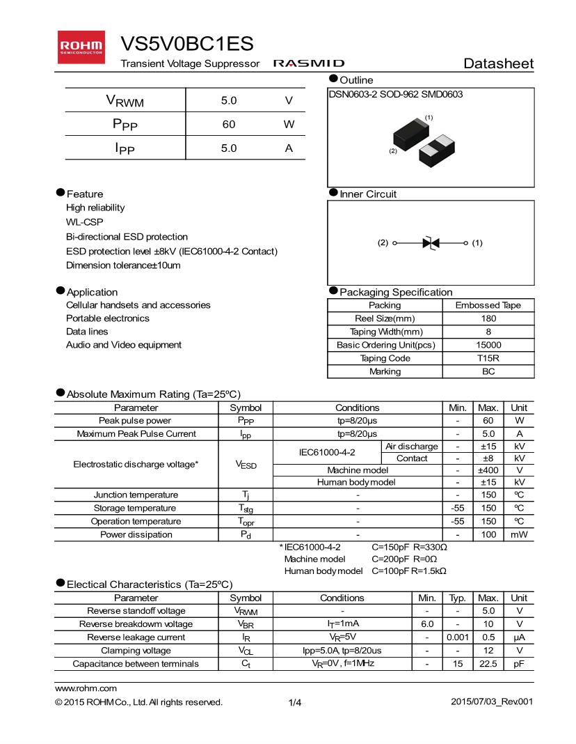 ESD Suppressors 15V 0603 SUPPRESSOR ESD 10 pieces