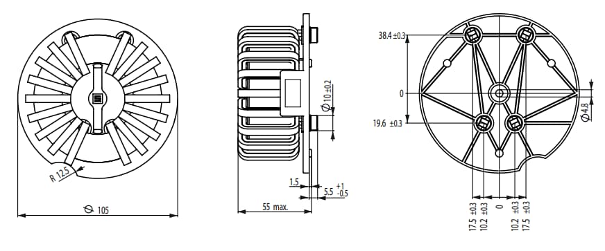 Mechanical Drawing - Schurter DKUH-1 High-Current Chokes